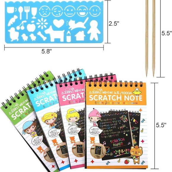 24 Pack Scratch Paper Art for Kids, Magic Rainbow Scratch Off Notebook Black Col - Picture 2 of 6